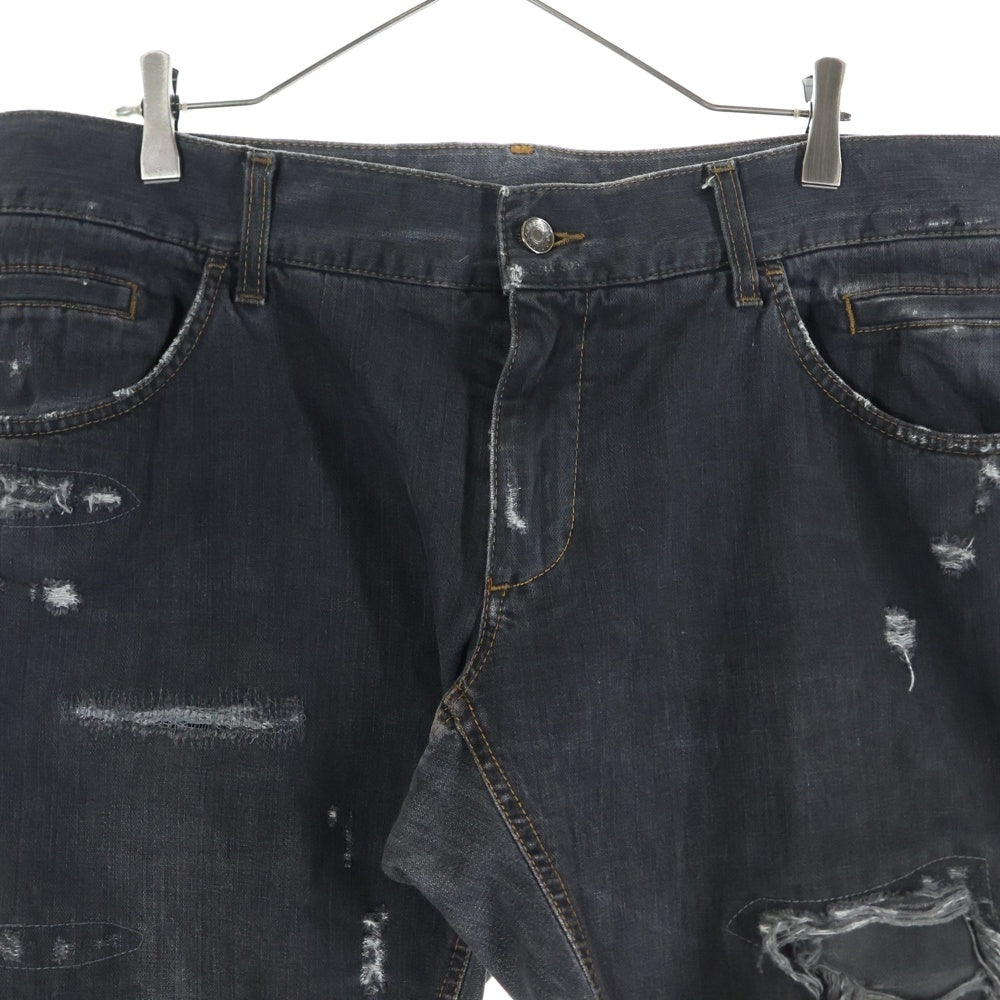 DOLCE & GABBANA(ドルチェアンドガッバーナ) ダメージ加工 デニムパンツ ストレートジーンズ ブラック G46KLD G8E22