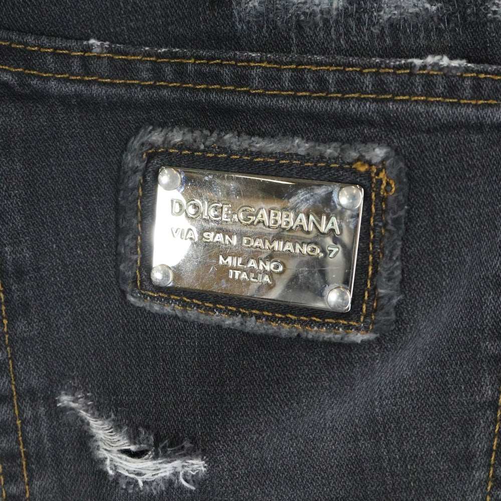 DOLCE & GABBANA(ドルチェアンドガッバーナ) ダメージ加工 デニムパンツ ストレートジーンズ ブラック G46KLD G8E22