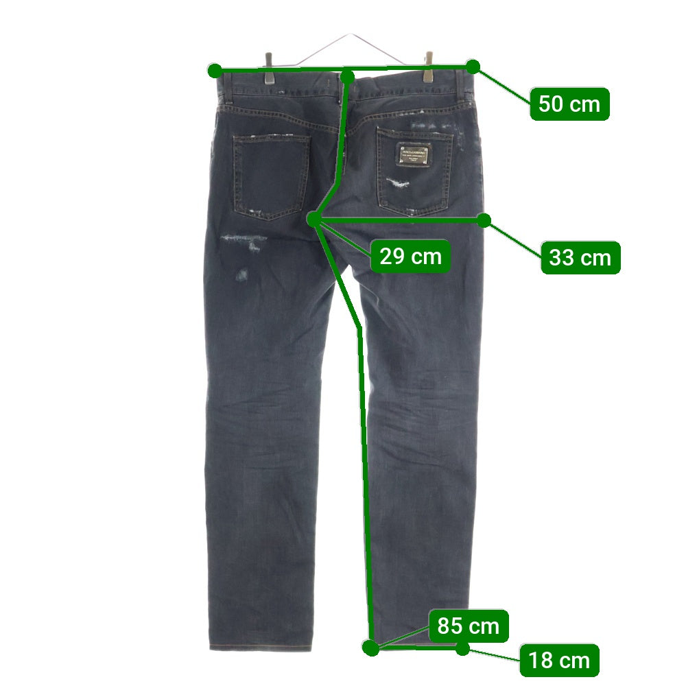 DOLCE & GABBANA(ドルチェアンドガッバーナ) ダメージ加工 デニムパンツ ストレートジーンズ ブラック G46KLD G8E22