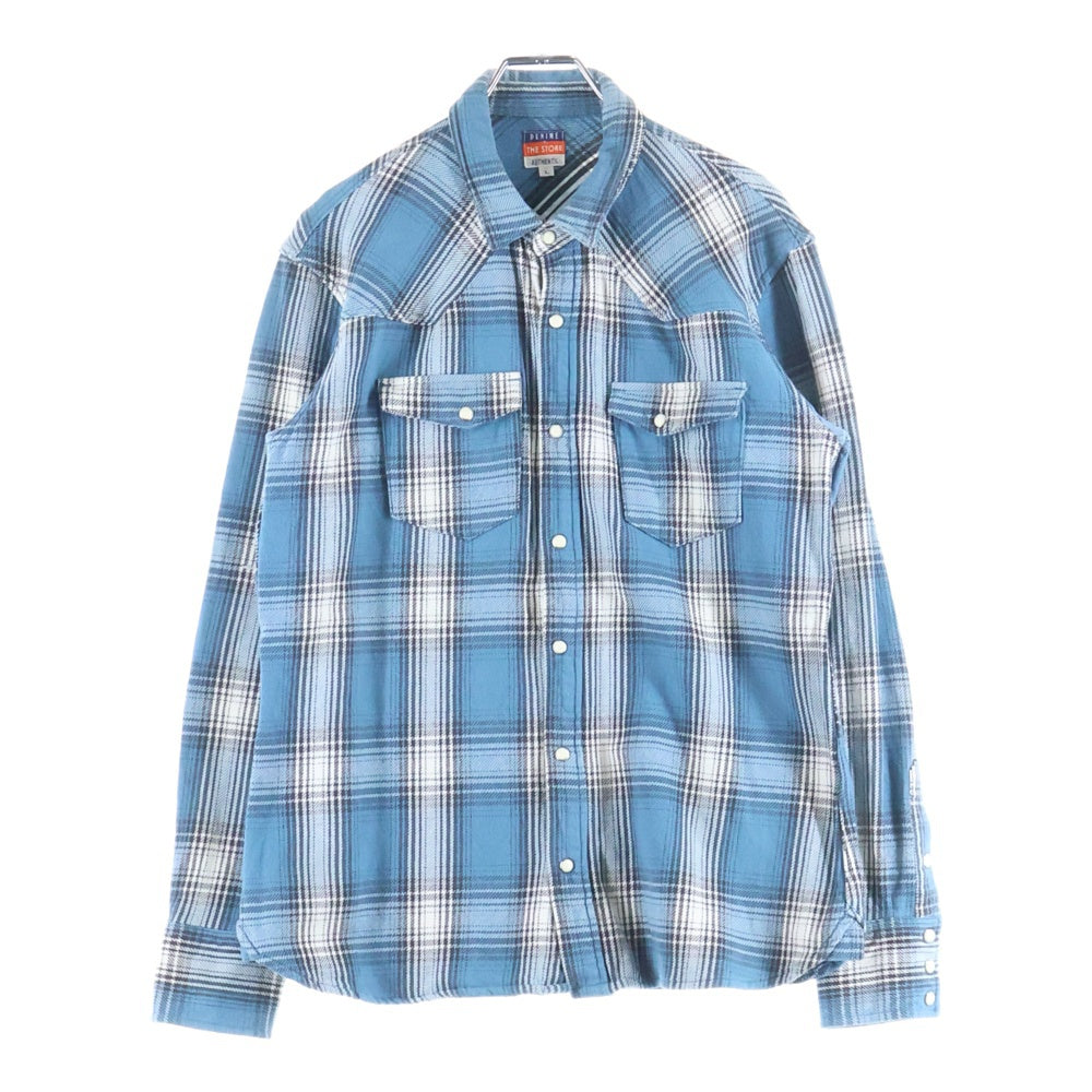 DENIME(ドゥニーム) チェック柄 長袖ウエスタンネルシャツ ブルー