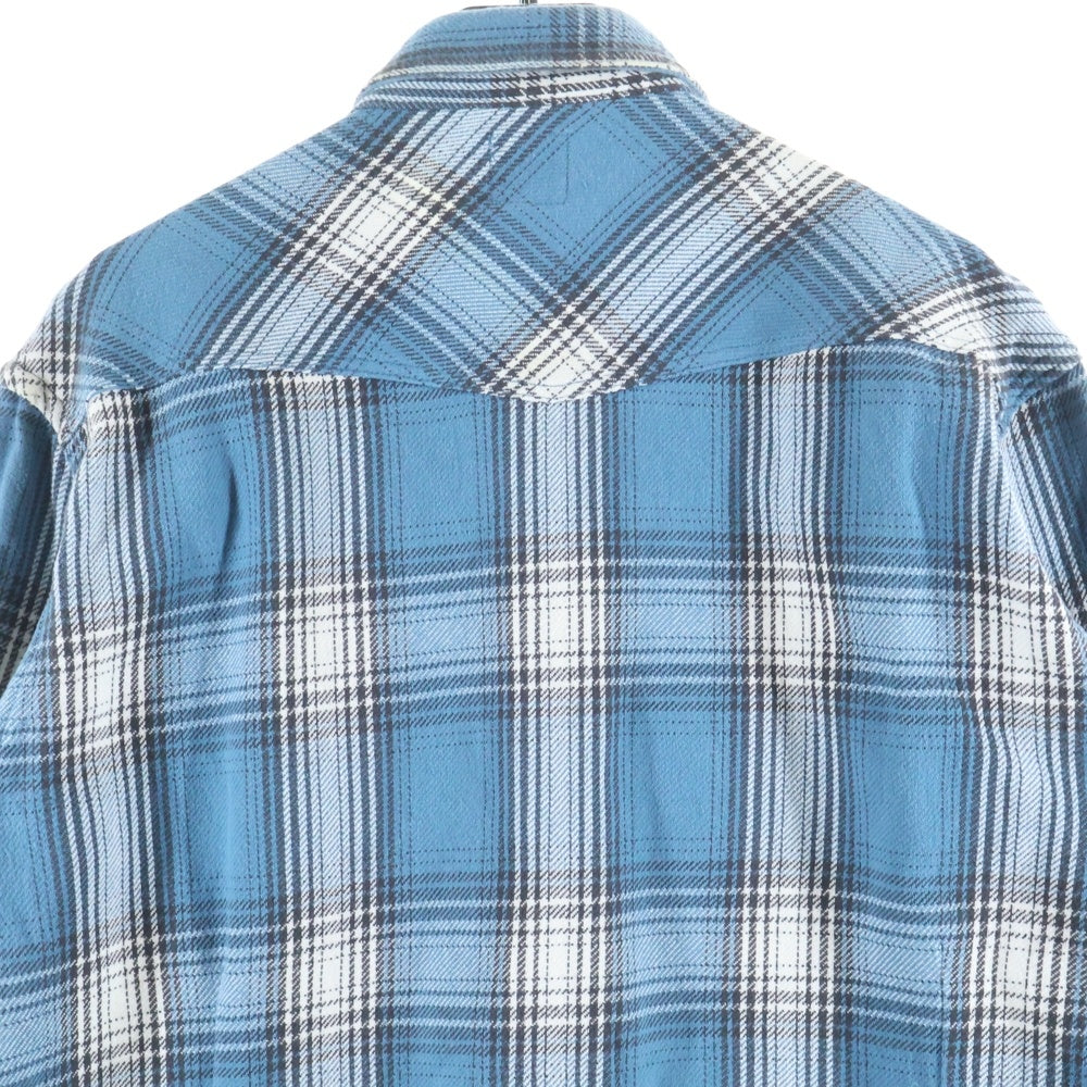 DENIME(ドゥニーム) チェック柄 長袖ウエスタンネルシャツ ブルー
