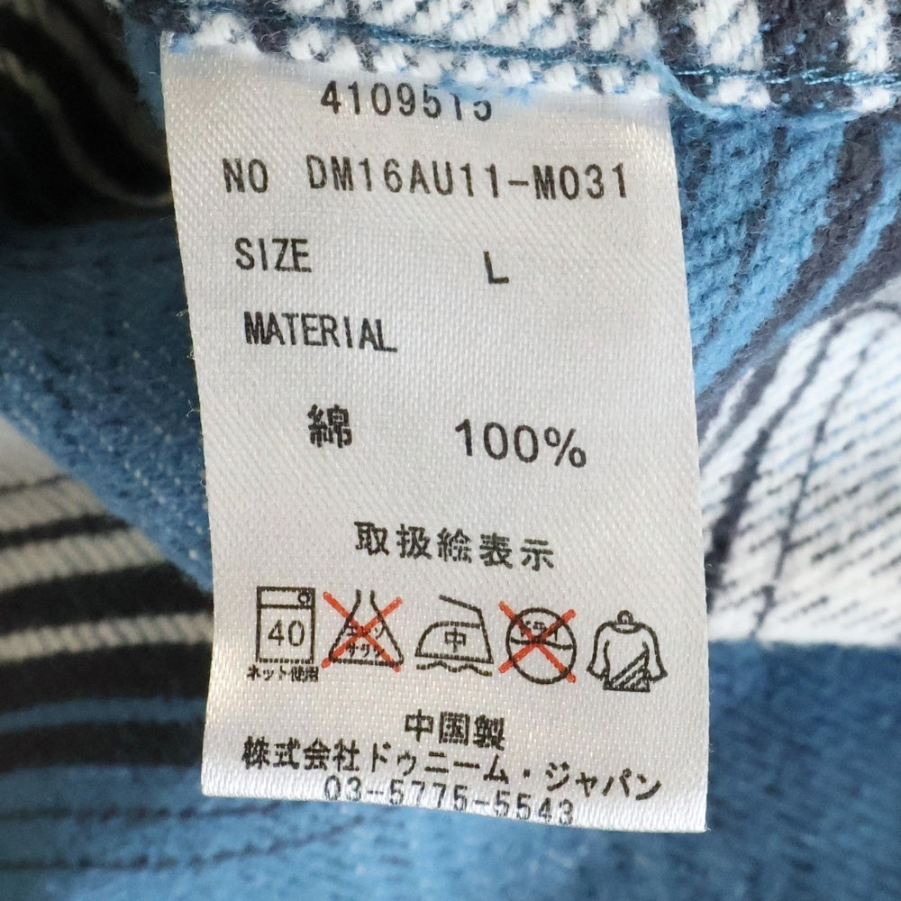 DENIME(ドゥニーム) チェック柄 長袖ウエスタンネルシャツ ブルー