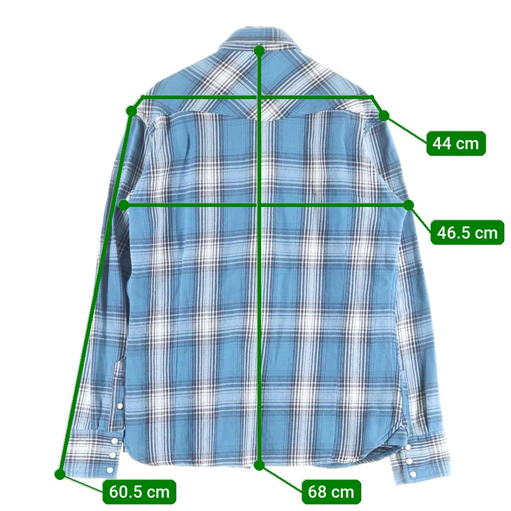DENIME(ドゥニーム) チェック柄 長袖ウエスタンネルシャツ ブルー