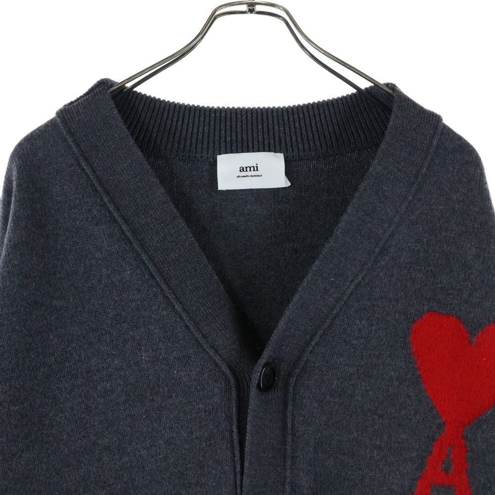 ami paris(アミパリス) ハートロゴ ウールニットカーディガン グレー