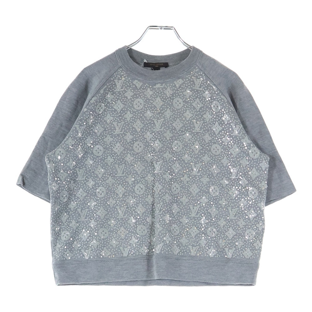 LOUIS VUITTON(ルイヴィトン) モノグラム ビジュウ総柄 クルーネック 半袖ニット カットソー グレー レディース RW141W F5KS17OEL