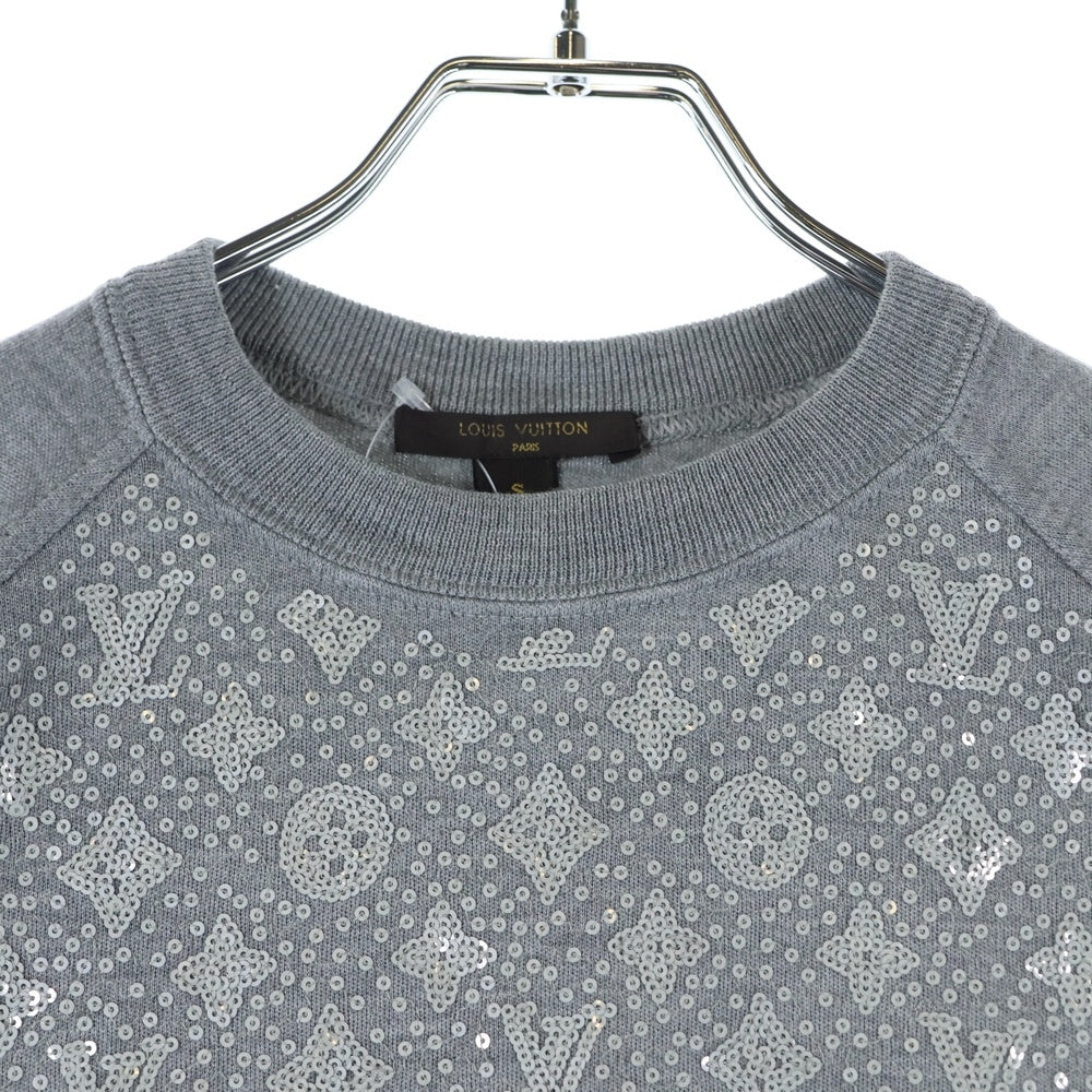 LOUIS VUITTON(ルイヴィトン) モノグラム ビジュウ総柄 クルーネック 半袖ニット カットソー グレー レディース RW141W F5KS17OEL
