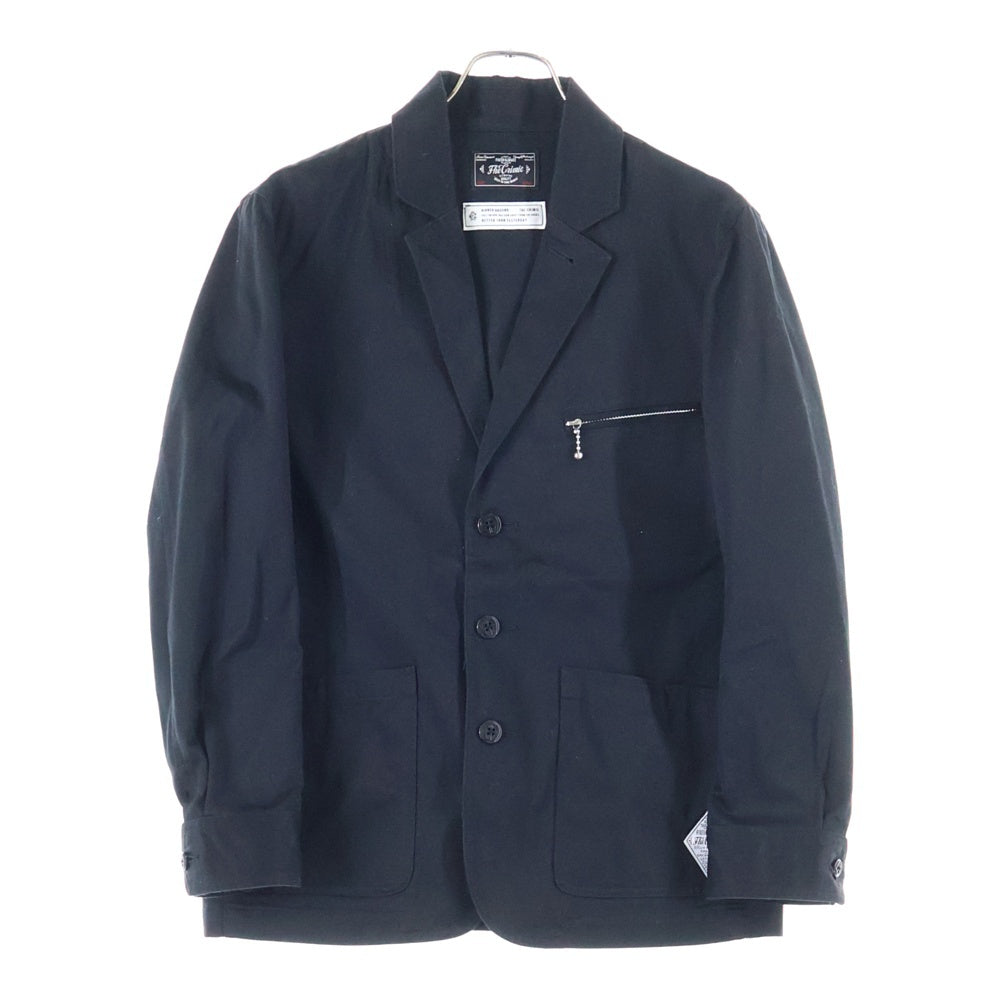 NO BRAND(ノーブランド) CRIMIE クライミー ロゴパッチ ファスナーポケット テーラードジャケット ブラック C1D1-JK07