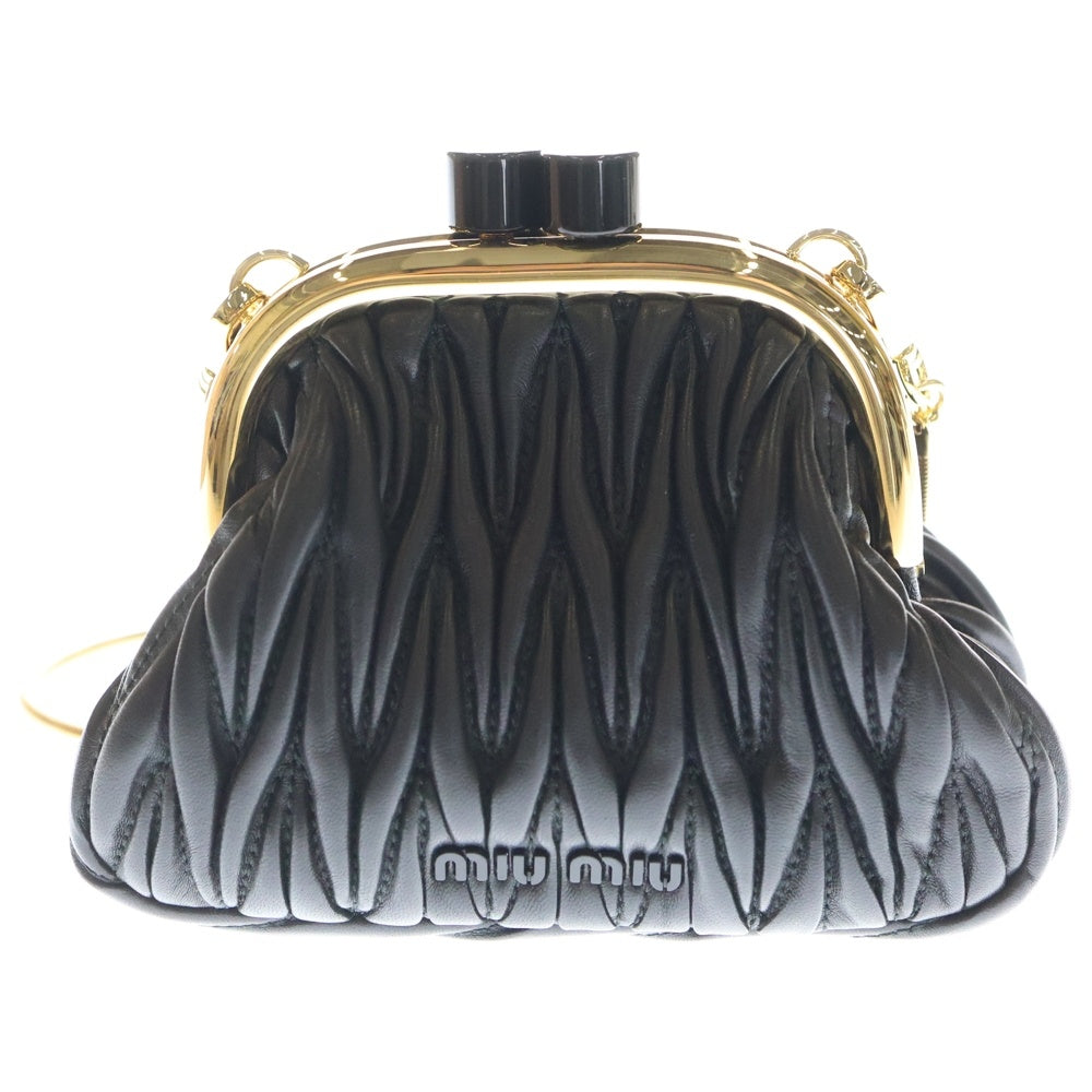 miumiu(ミュウミュウ) Belle ベル マテラッセ メタルロゴプレート がま口レザーチェーンショルダーバッグ ブラック 5BP016 レディース