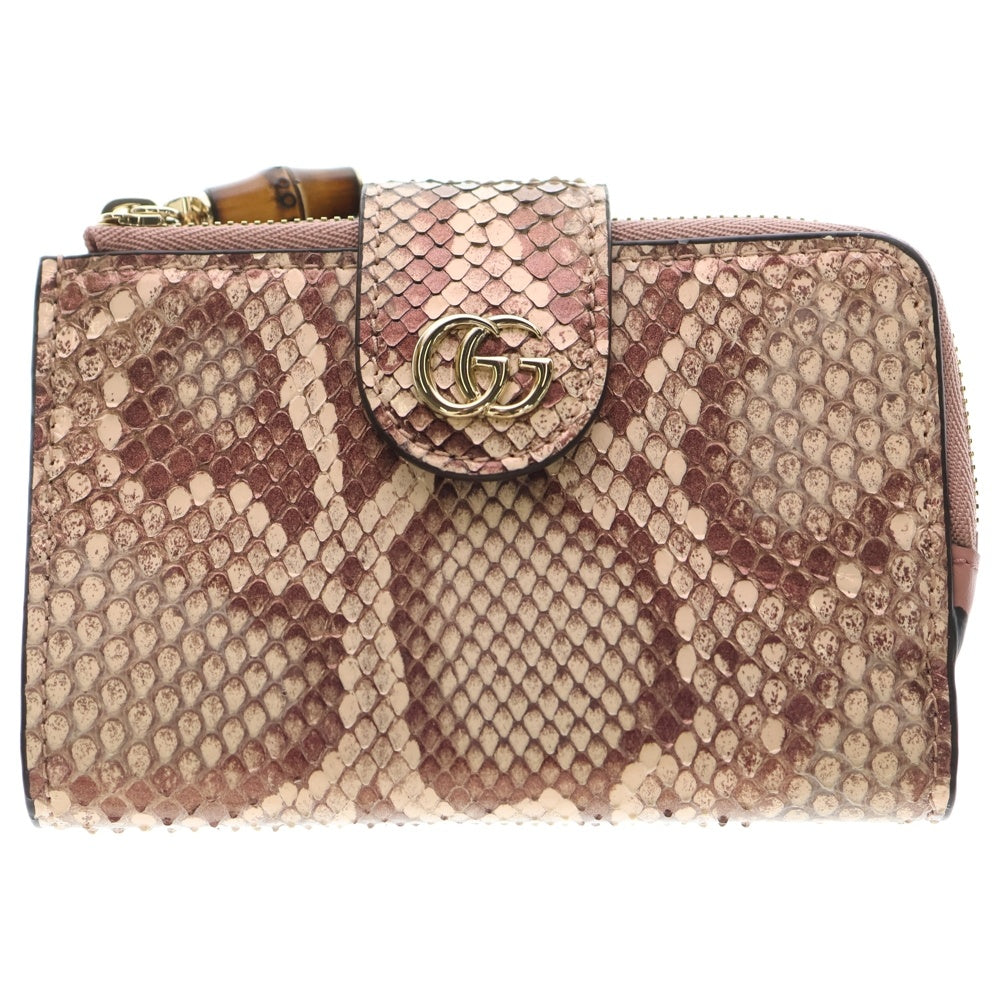GUCCI(グッチ) ダブルGロゴ バンブー付き パイソンレザーウォレット ピンク 739498 EAA8D 5842 レディース