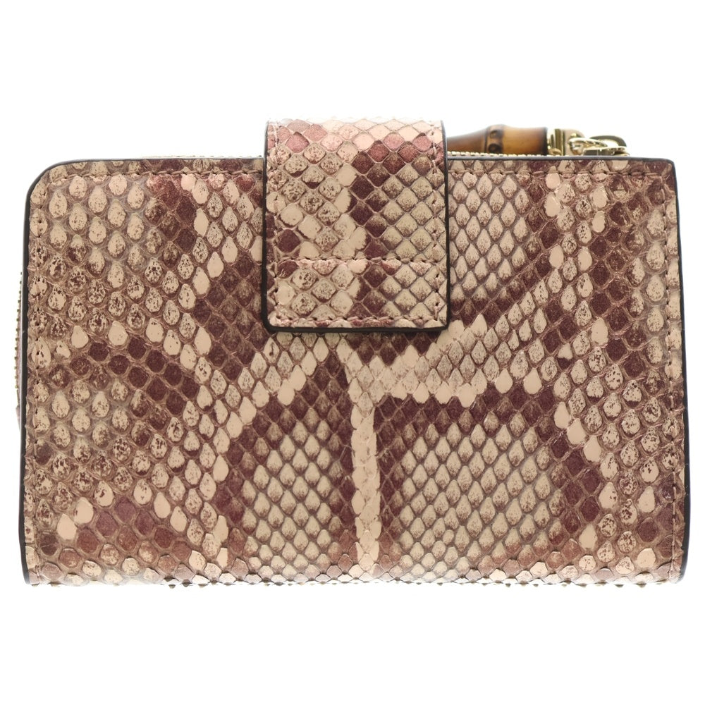 GUCCI(グッチ) ダブルGロゴ バンブー付き パイソンレザーウォレット ピンク 739498 EAA8D 5842 レディース