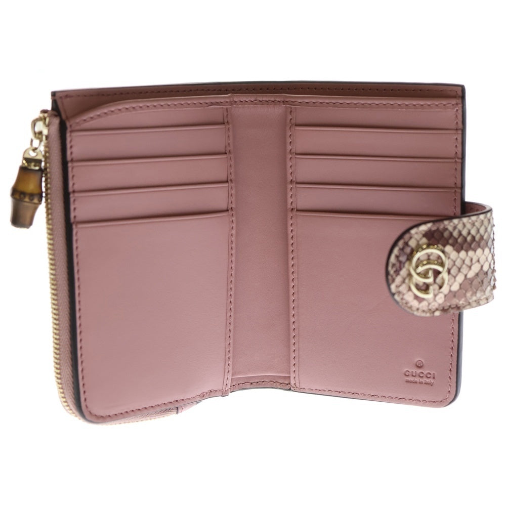 GUCCI(グッチ) ダブルGロゴ バンブー付き パイソンレザーウォレット ピンク 739498 EAA8D 5842 レディース