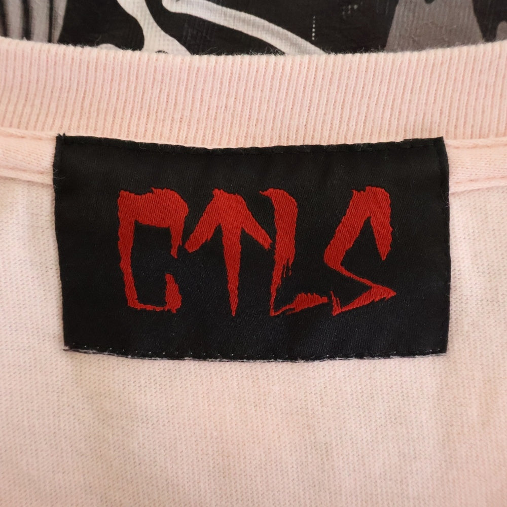 cvtvlist(カタリスト) ペイント グラフィックプリント クルーネック 長袖Tシャツ カットソーピンク 240109OS06