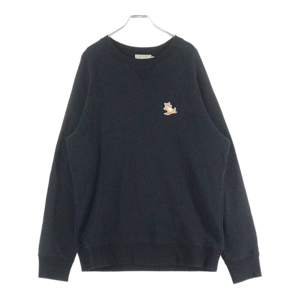 MAISON KITSUNE(メゾンキツネ) チラックスロゴ刺繍 クルーネック長袖スウェット トレーナー ブラック GU00342KM0002