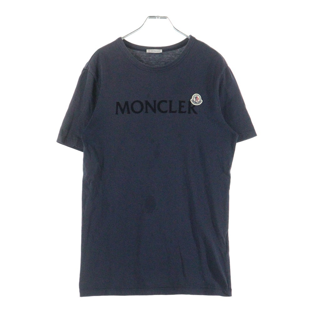 MONCLER(モンクレール) ロゴフロッキープリント クルーネック半袖Tシャツカットソー ネイビー G20918C00022