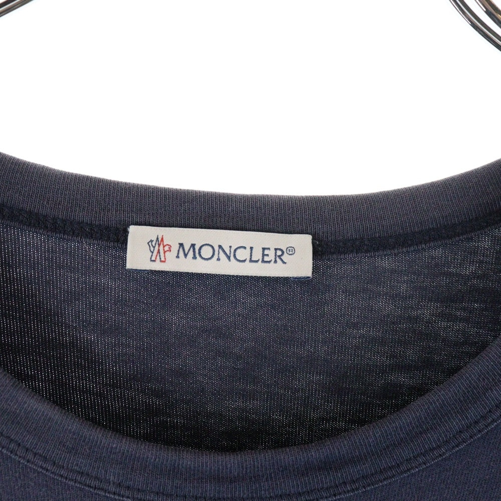 MONCLER(モンクレール) ロゴフロッキープリント クルーネック半袖Tシャツカットソー ネイビー G20918C00022