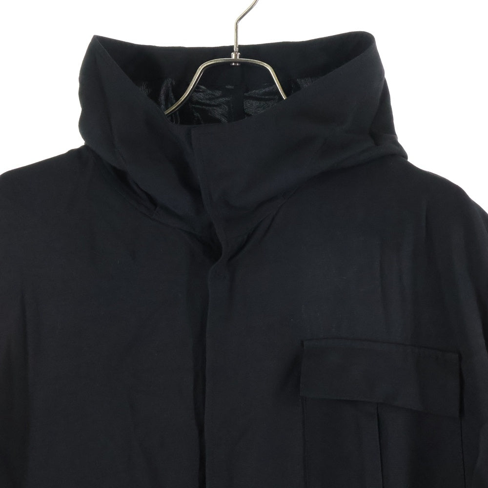 Yohji Yamamoto(ヨウジヤマモト) 24AW Mountain Jacket マウンテン レーヨンシルク混 フーデッドロングジャケット ブラック F0-D62-201
