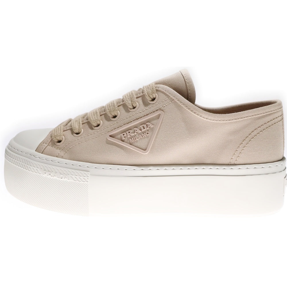 PRADA(プラダ) トライアングルロゴ コットンキャンバス ローカットスニーカー ベージュ 1E407N レディース