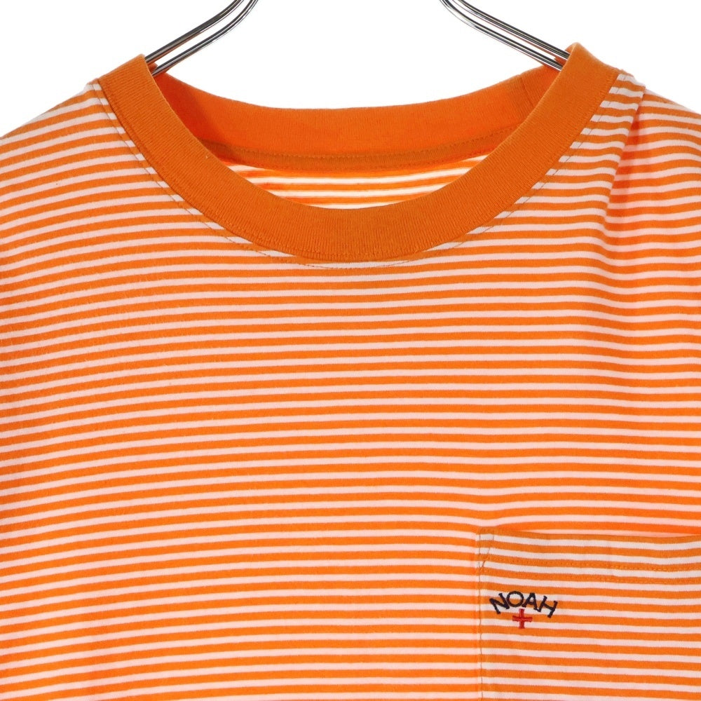 NOAH(ノア) フロントポケットロゴ ストライプクルーネック半袖Tシャツカットソー オレンジ 20-071-122-0040-1-0