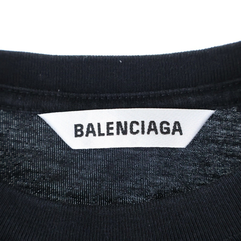 BALENCIAGA(バレンシアガ) フロントロゴプリント クルーネック半袖Tシャツカットソー ブラック 613969 TYK28