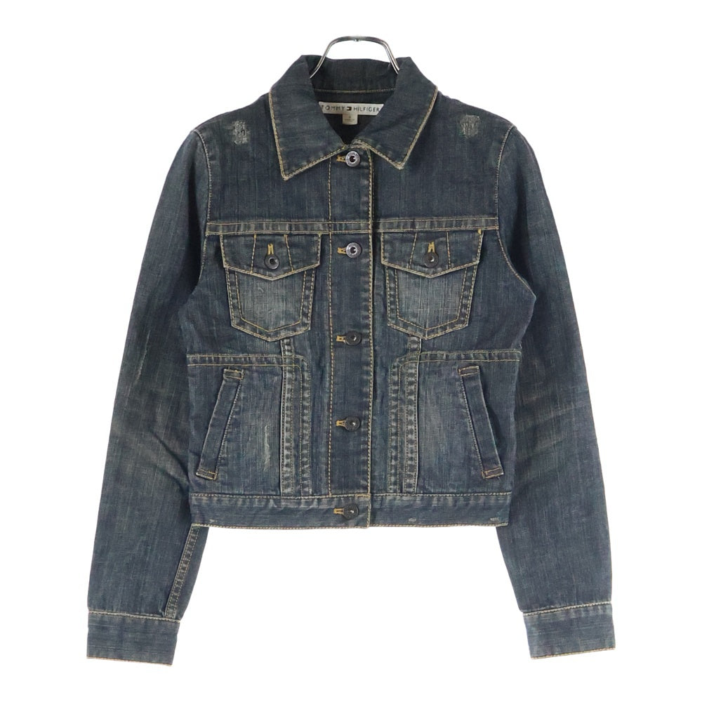 TOMMY HILFIGER(トミーヒルフィガー) フロントボタン ダメージ加工 デニムジャケット レディース インディゴ