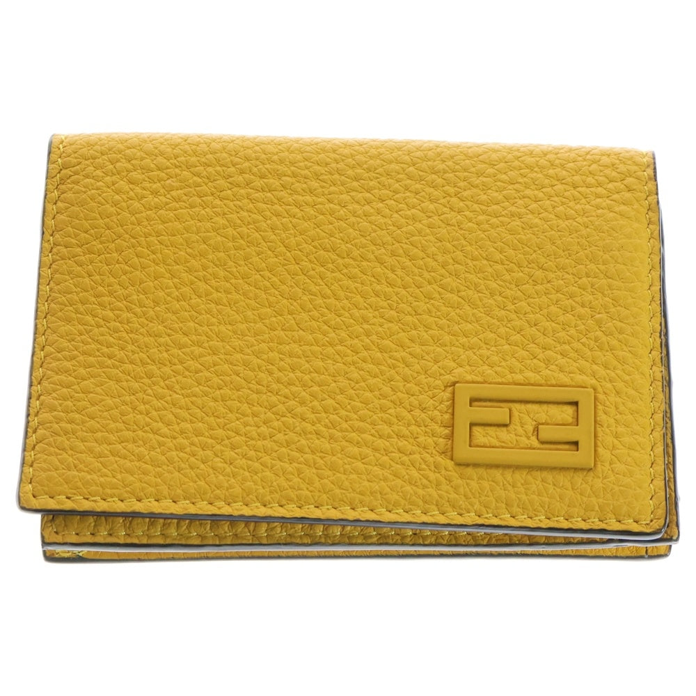 FENDI(フェンディ) ロゴプレート 二つ折り レザー カードケース イエロー 7M0222