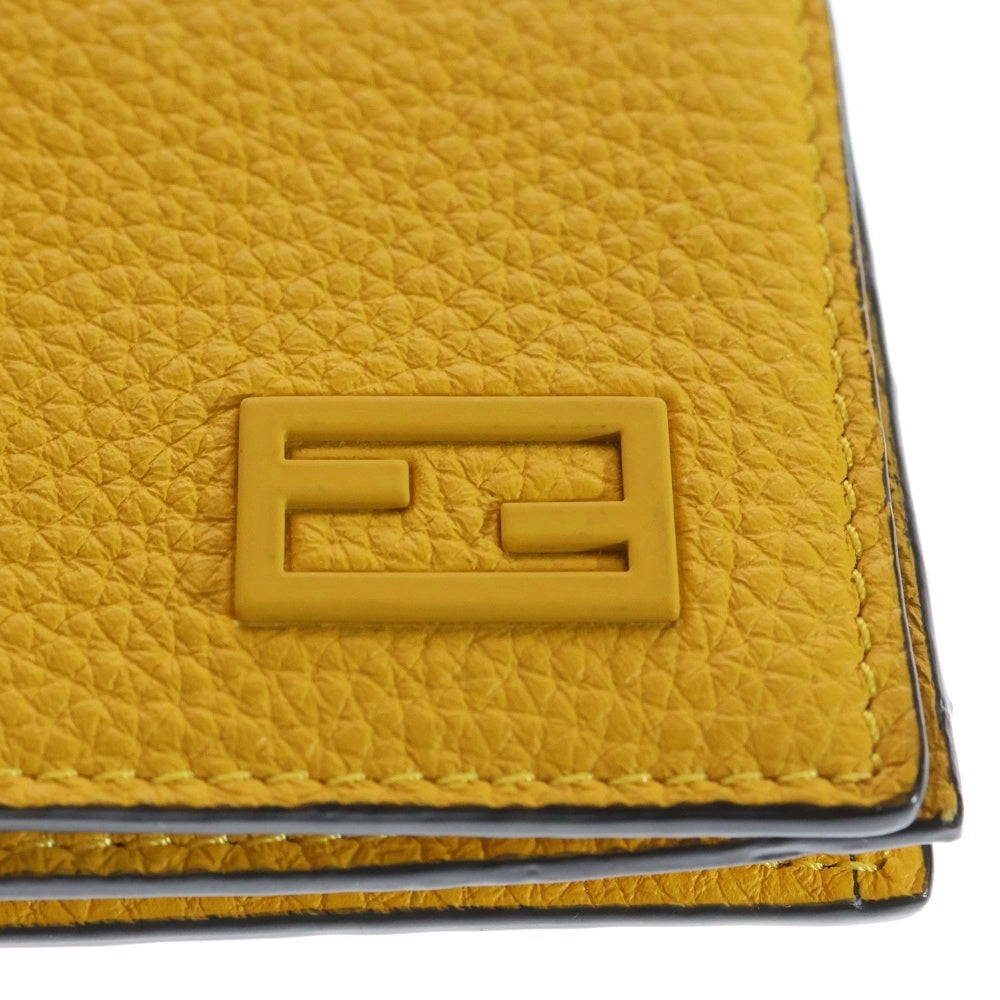 FENDI(フェンディ) ロゴプレート 二つ折り レザー カードケース イエロー 7M0222