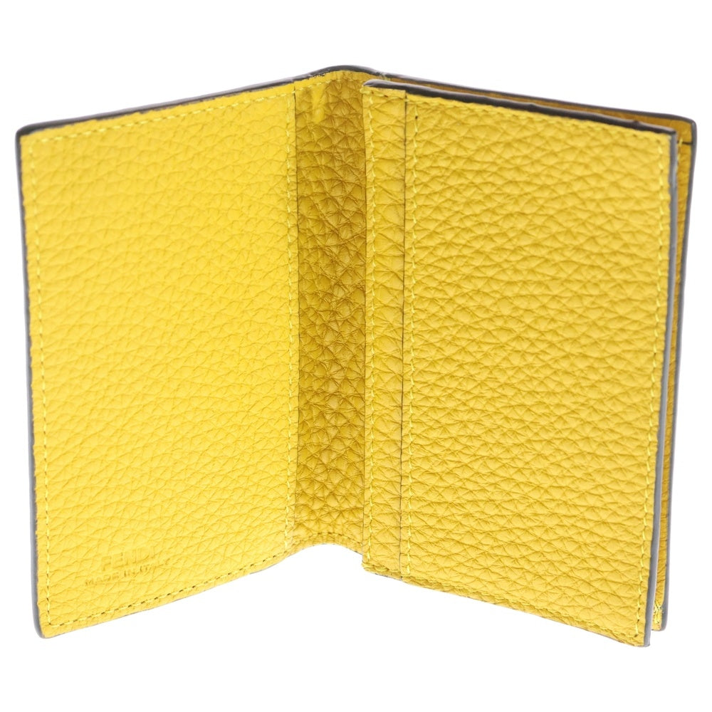 FENDI(フェンディ) ロゴプレート 二つ折り レザー カードケース イエロー 7M0222