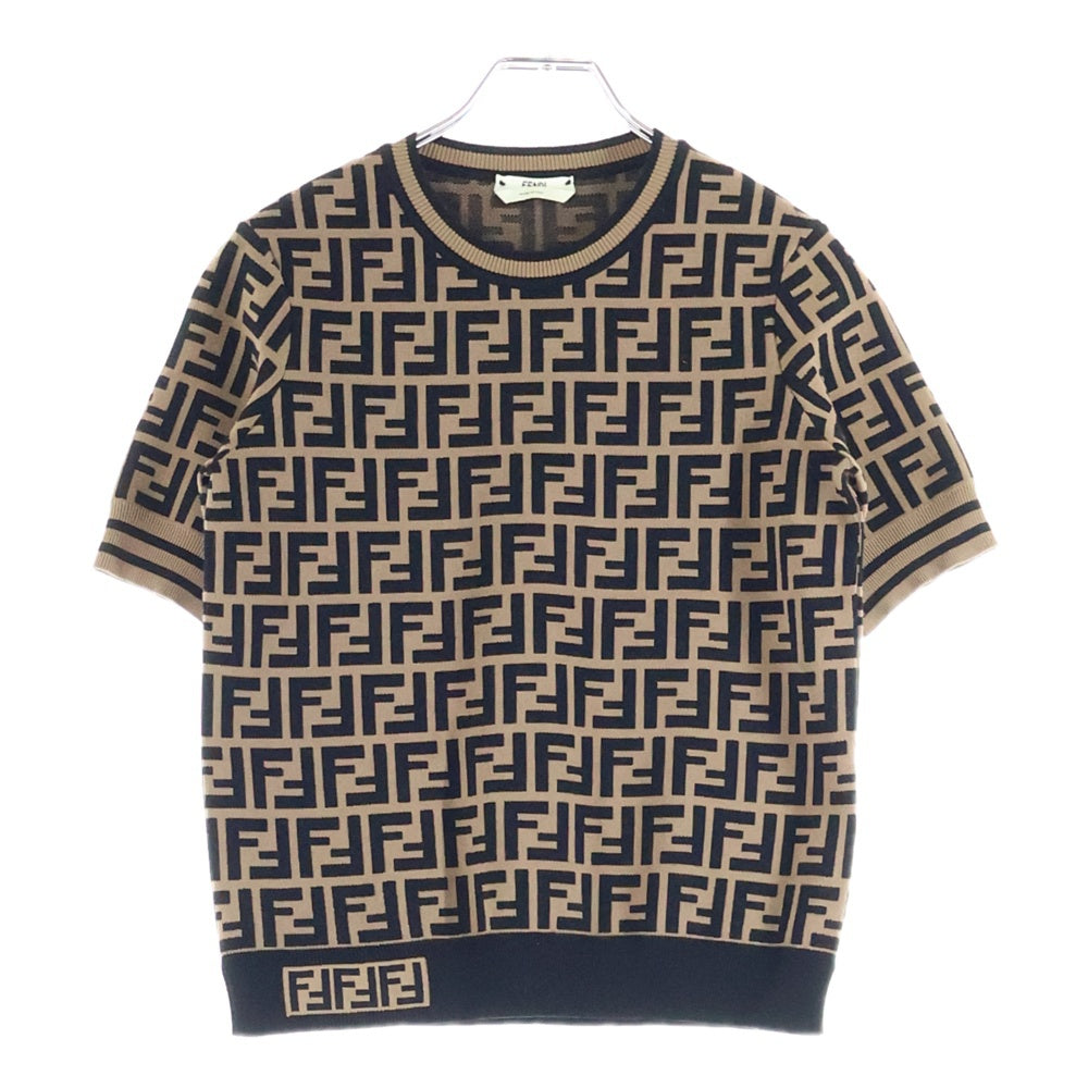 FENDI(フェンディ) ズッカ柄 クルーネック半袖ニット レディース ブラウン FZY702 A5QG