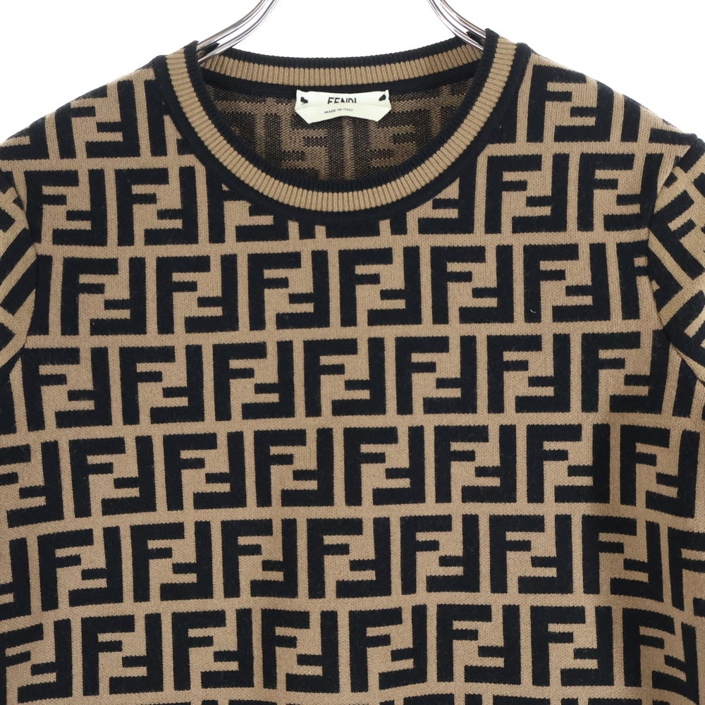 FENDI(フェンディ) ズッカ柄 クルーネック半袖ニット レディース ブラウン FZY702 A5QG