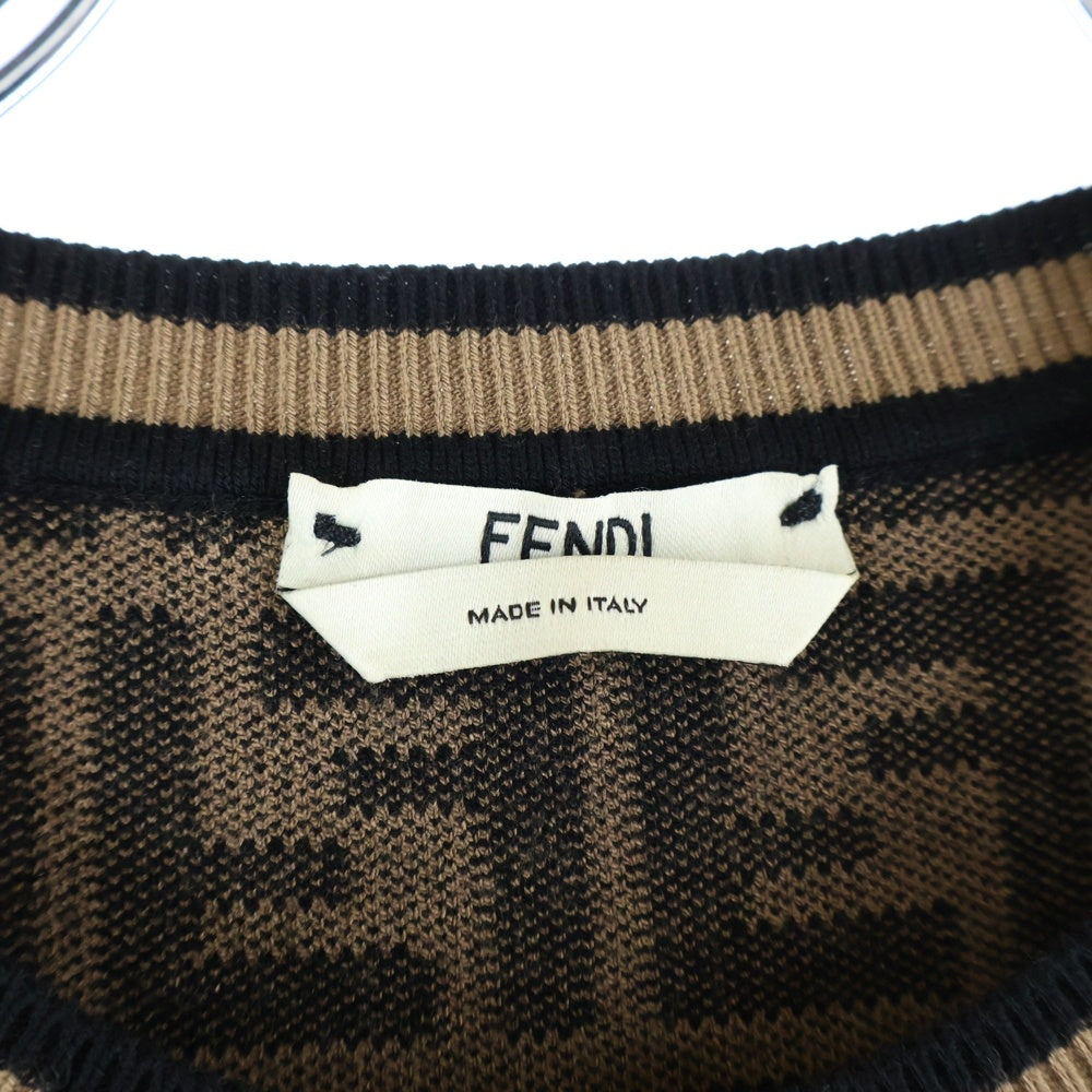 FENDI(フェンディ) ズッカ柄 クルーネック半袖ニット レディース ブラウン FZY702 A5QG