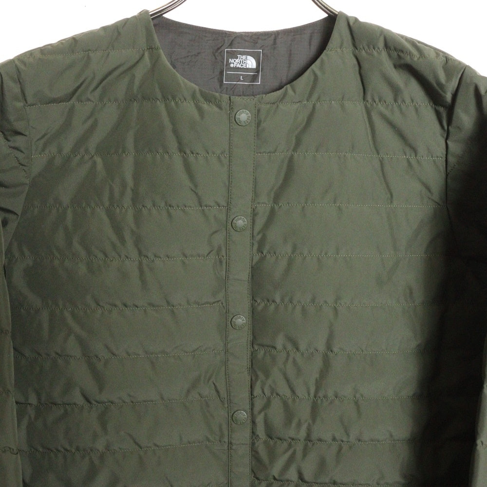 THE NORTH FACE(ザノースフェイス) フロントロゴ ジップアップ ノーカラー キルティング ライトダウンジャケット カーキ NDW92005Z