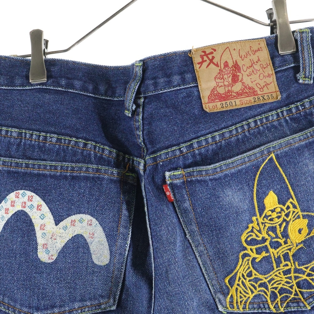 EVISU ストレートデニム 31x35 カモメ 家紋刺繍 EVISU 刺繍デザイン ストレートデニム EVISU ストレートデニム 31x35
