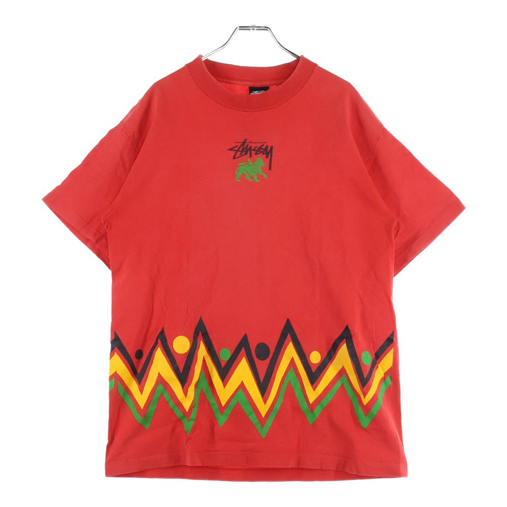 STUSSY(ステューシー) 80s VINTAGE ラスタライオン プリント クルーネック 半袖Tシャツ カットソー レッド