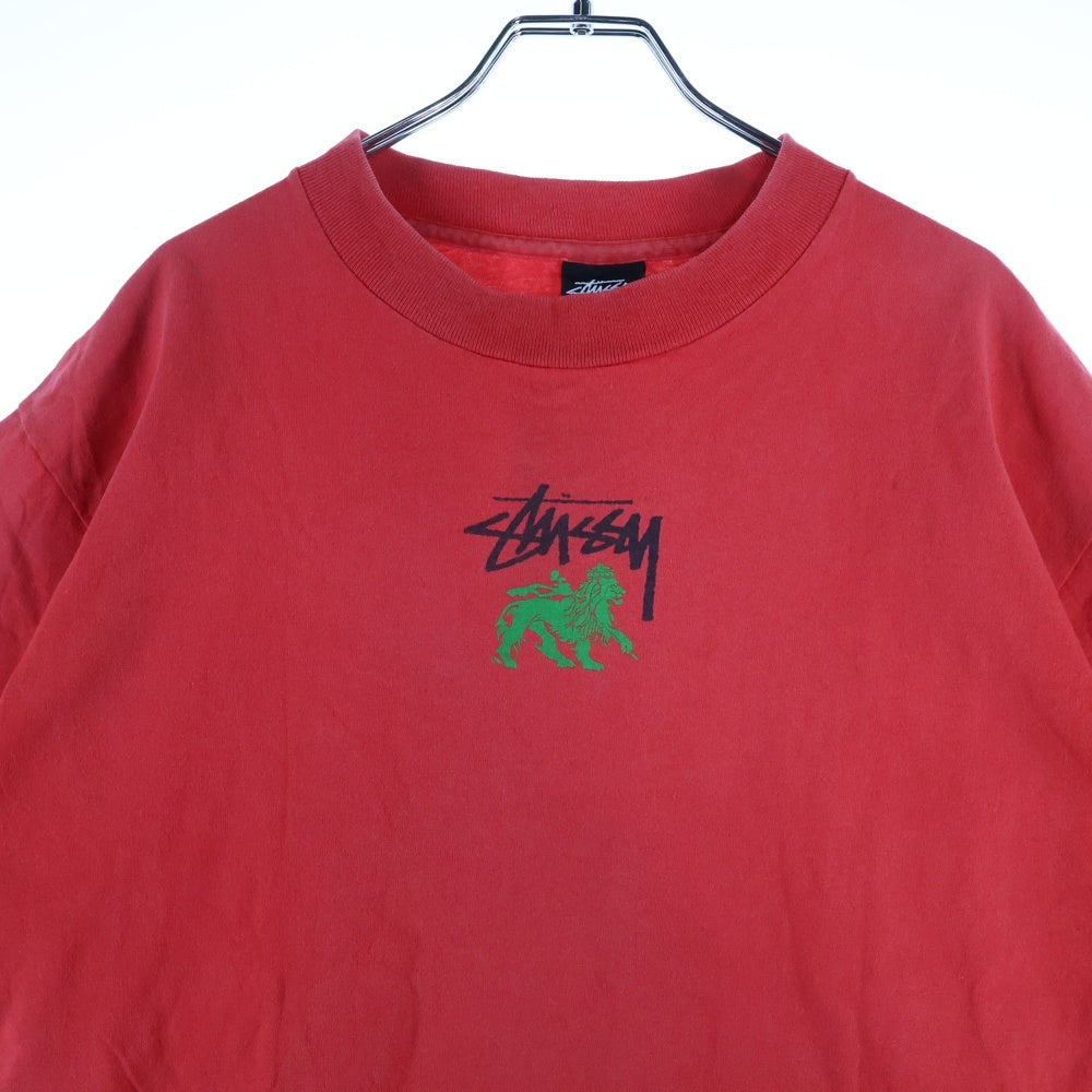 STUSSY(ステューシー) 80s VINTAGE ラスタライオン プリント クルーネック 半袖Tシャツ カットソー レッド