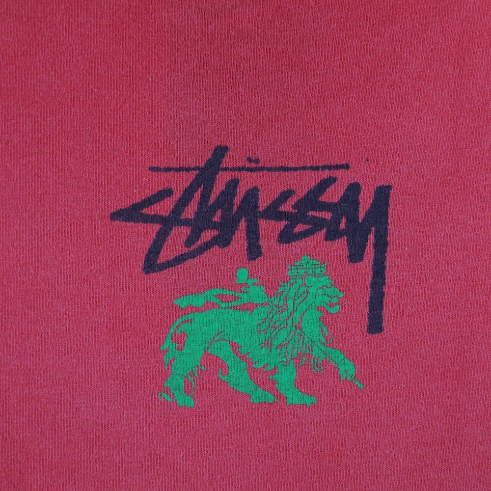 STUSSY(ステューシー) 80s VINTAGE ラスタライオン プリント クルーネック 半袖Tシャツ カットソー レッド