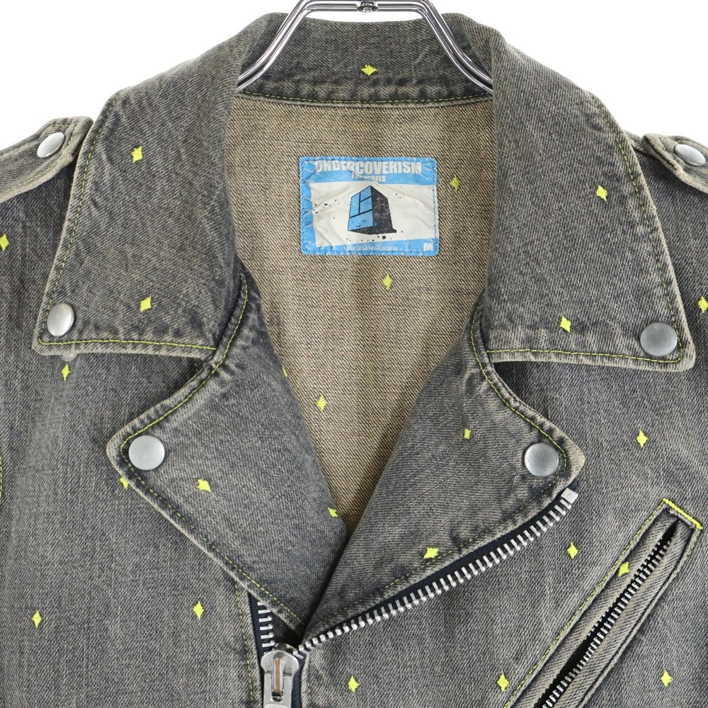 UNDERCOVER(アンダーカバー) 02SS The Illusion Of Haze Double Collar Rider Denim Vest イリュージョン オブ ヘイズ ダブル カラー ダイヤ柄 ライダー デニム ベスト グレー