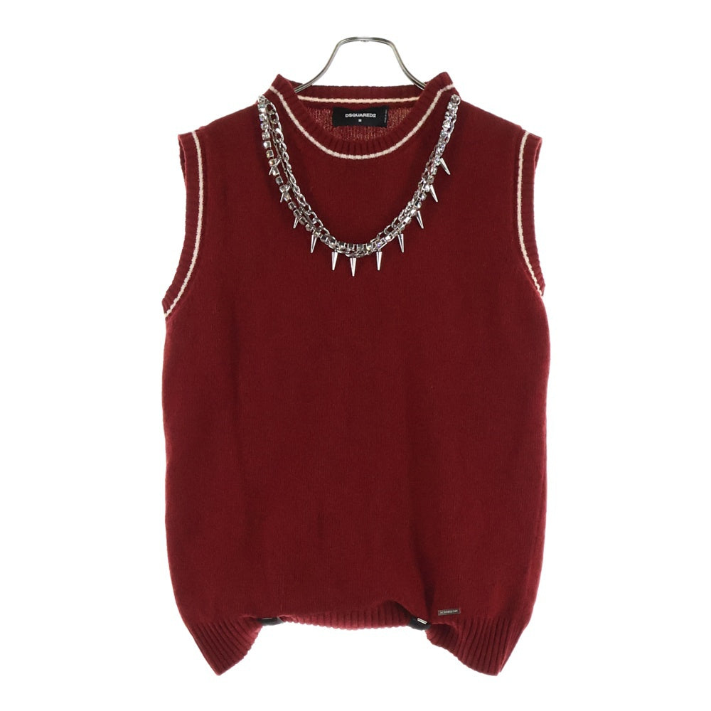 DSQUARED2(ディースクエアード) チェーンスタッズ装飾 デザインウールニットベスト レッド S71HA0702 S15986