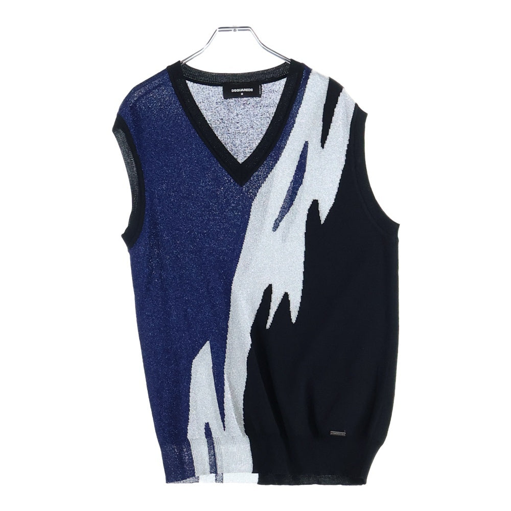 DSQUARED2(ディースクエアード) V-neck glitter knit Vest Vネック グリッター プルオーバーニットベスト ネイビー/ホワイト/ブラック S74HA0729 S15911