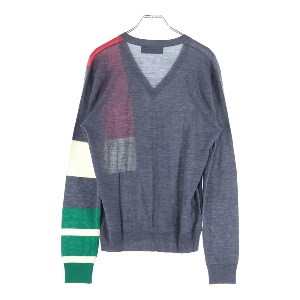 DSQUARED2(ディースクエアード) Vネック カラーブロックパターン ウールニットセーター グレー S71HA0655 S14586