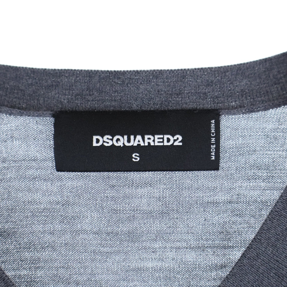 DSQUARED2(ディースクエアード) Vネック カラーブロックパターン ウールニットセーター グレー S71HA0655 S14586