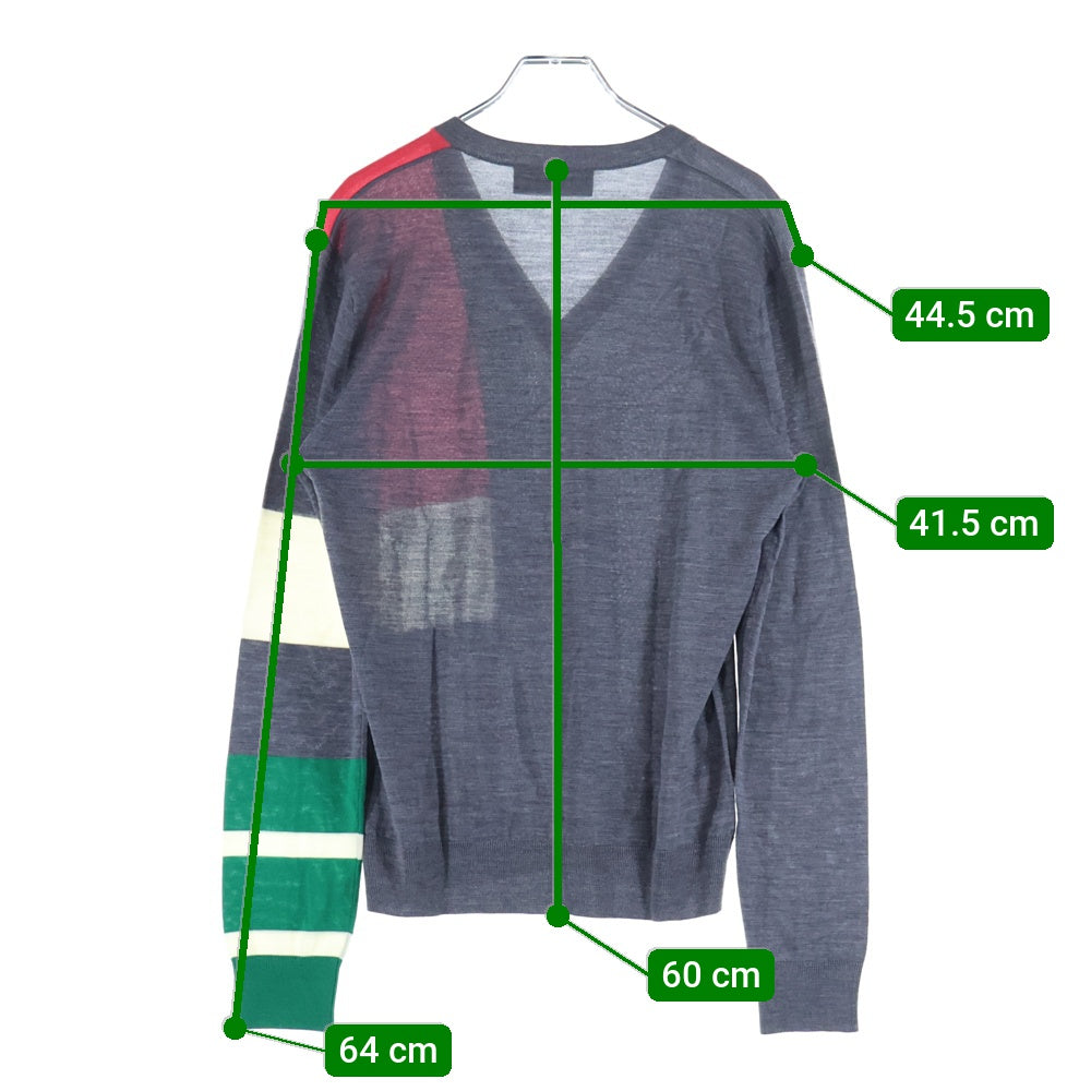 DSQUARED2(ディースクエアード) Vネック カラーブロックパターン ウールニットセーター グレー S71HA0655 S14586