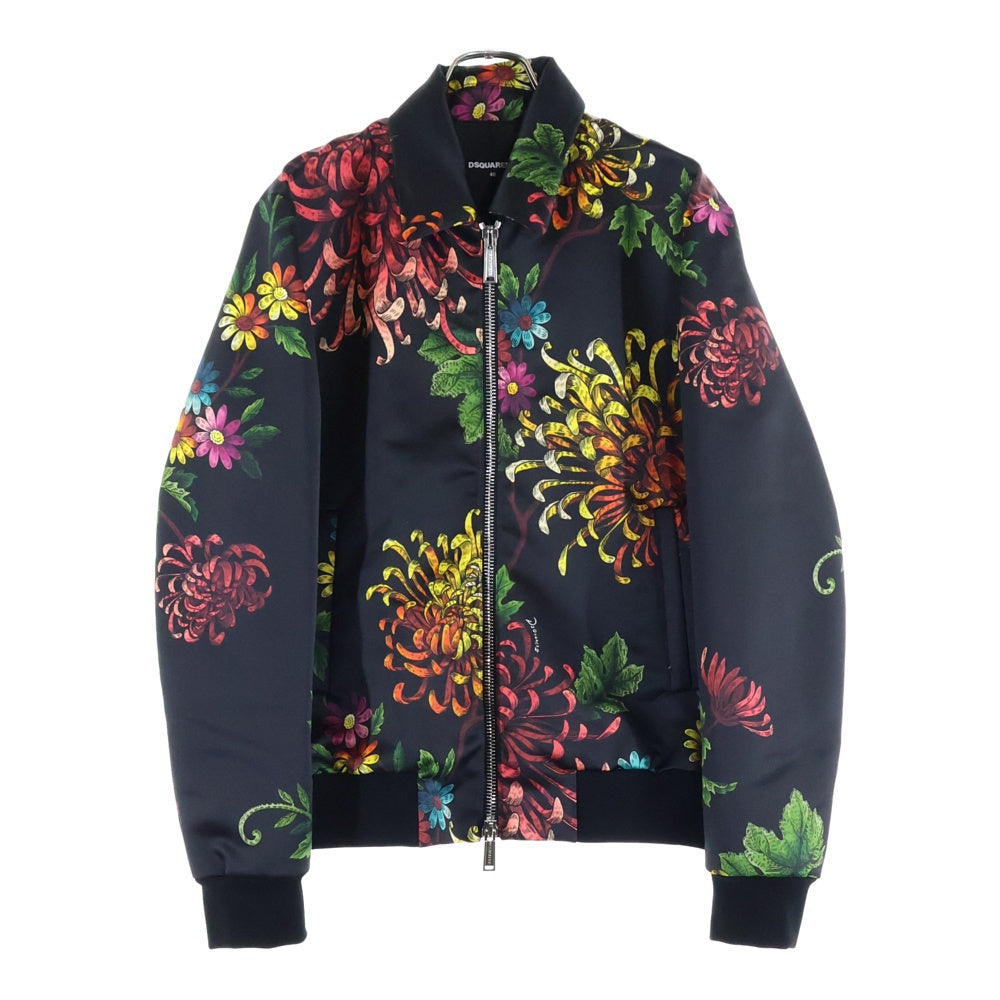 DSQUARED2(ディースクエアード) Floral Print Collared Jacket フローラルプリント 花柄総柄 ポリエステルジャケット ブラック S71AN0176 S52770