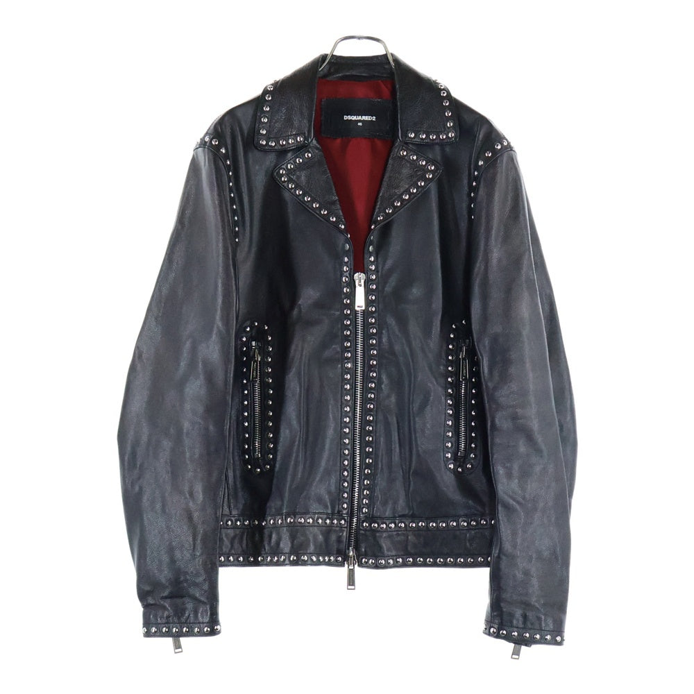 DSQUARED2(ディースクエアード) スタッズデザイン カーフ シングルレザージャケット ブラック S74AM0670 SX7818