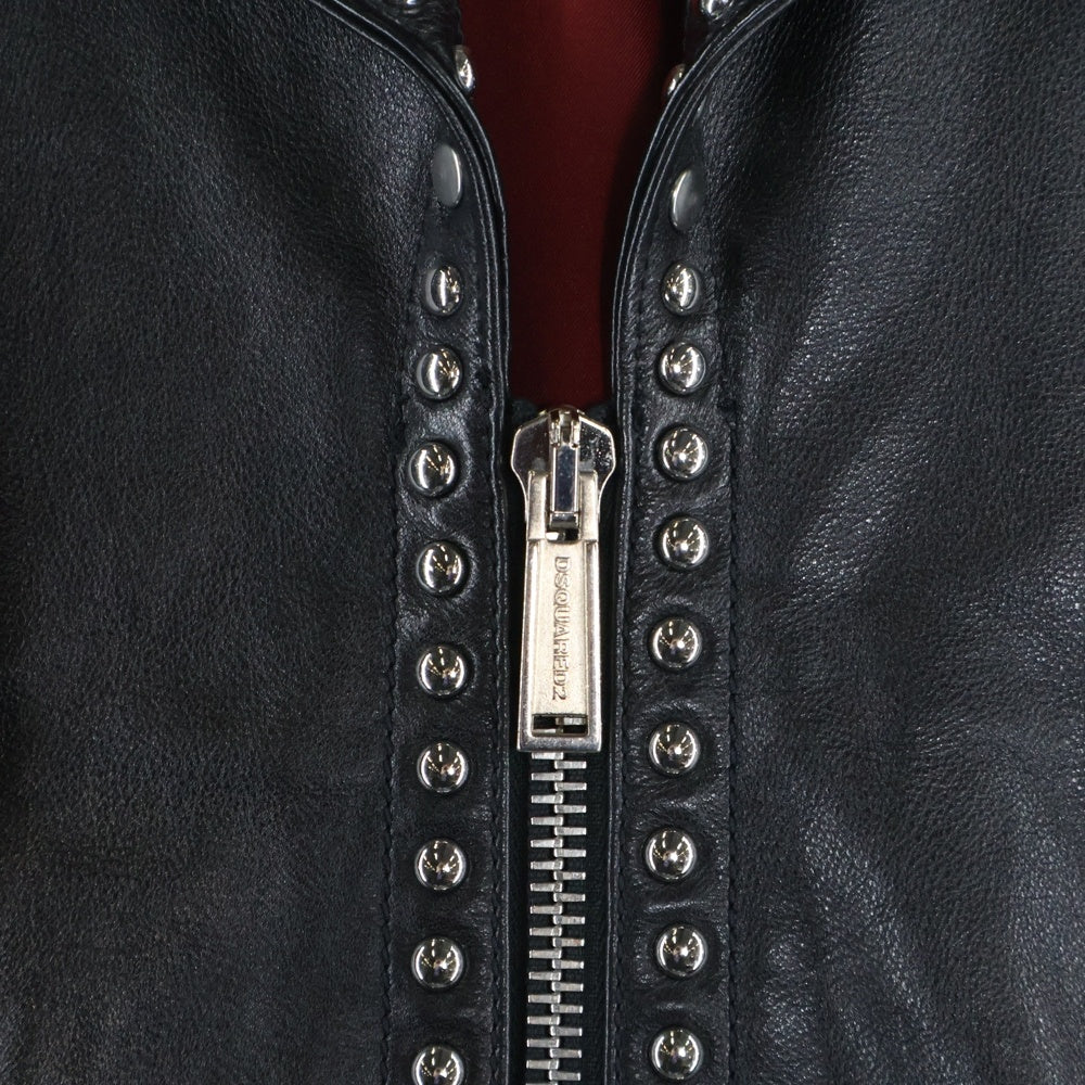 DSQUARED2(ディースクエアード) スタッズデザイン カーフ シングルレザージャケット ブラック S74AM0670 SX7818