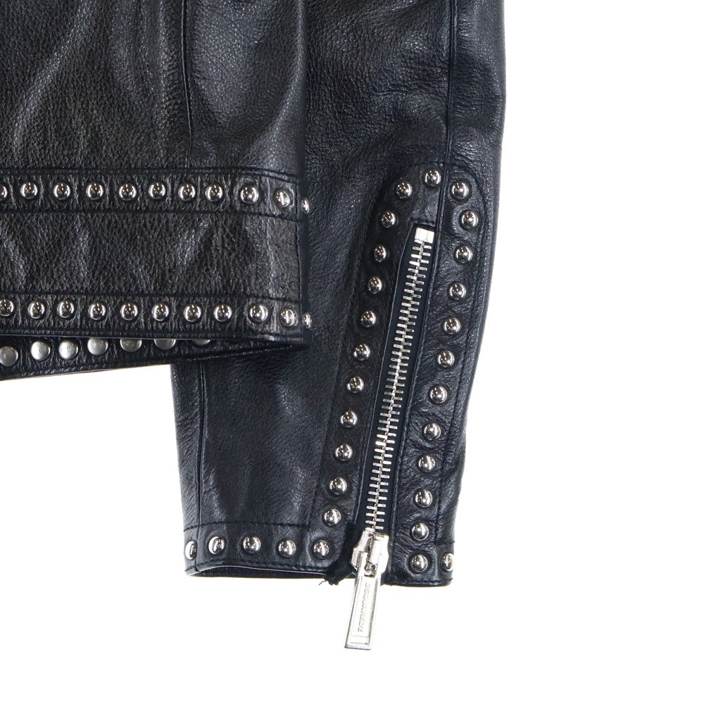 DSQUARED2(ディースクエアード) スタッズデザイン カーフ シングルレザージャケット ブラック S74AM0670 SX7818