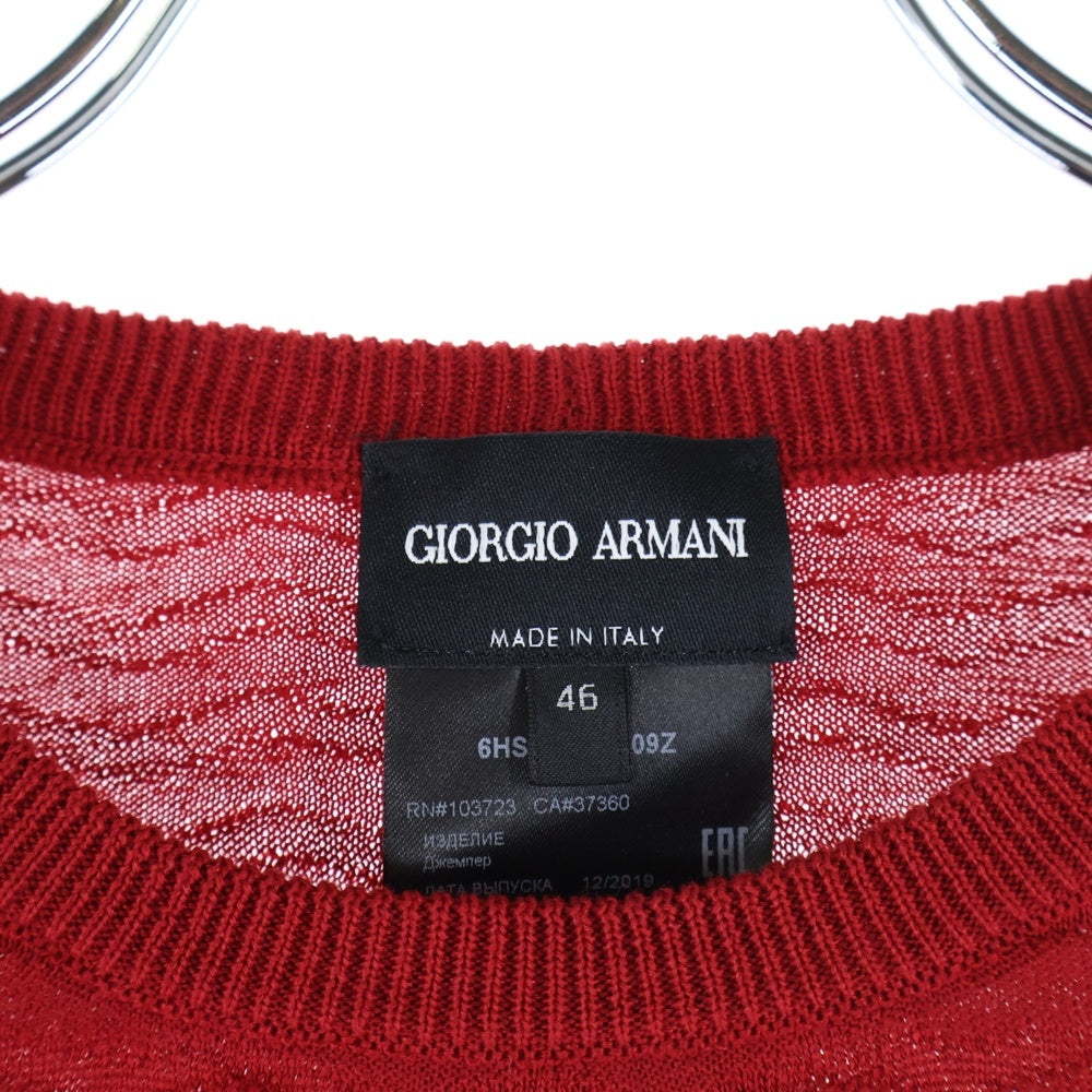 GIORGIO ARMANI(ジョルジオアルマーニ) エンボス加工 クルーネック長袖ニットシャツ レッド 6HSM11 SM09Z