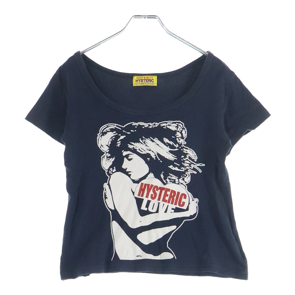 HYSTERIC GLAMOUR(ヒステリックグラマー) フロントLOVEプリント Uネック半袖Tシャツカットソー レディース ブラック 0124CT06