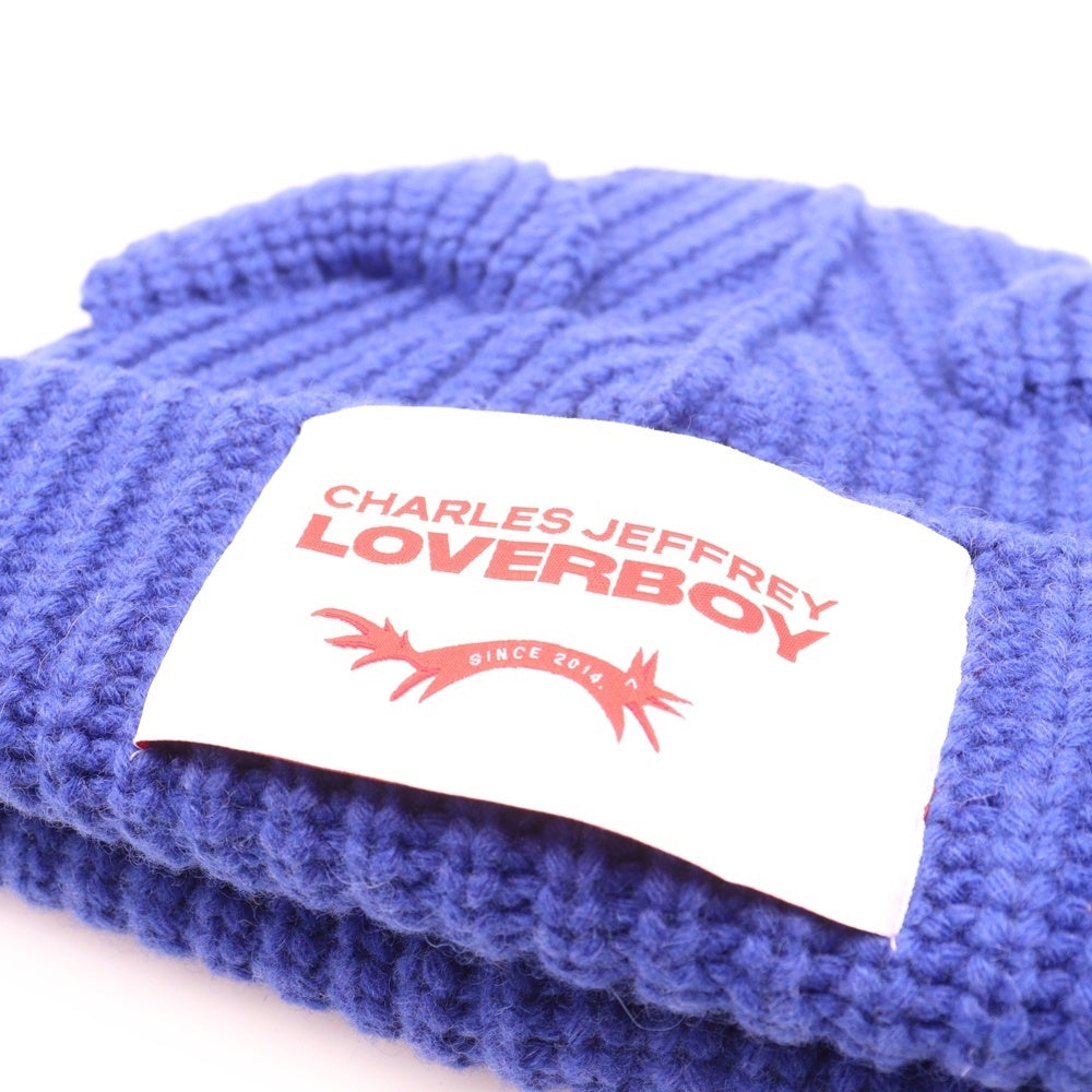 CHARLES JEFFREY LOVERBOY(チャールズジェフリーラバーボーイ) フロントロゴ 耳付き ニット帽 ビーニー ブルー
