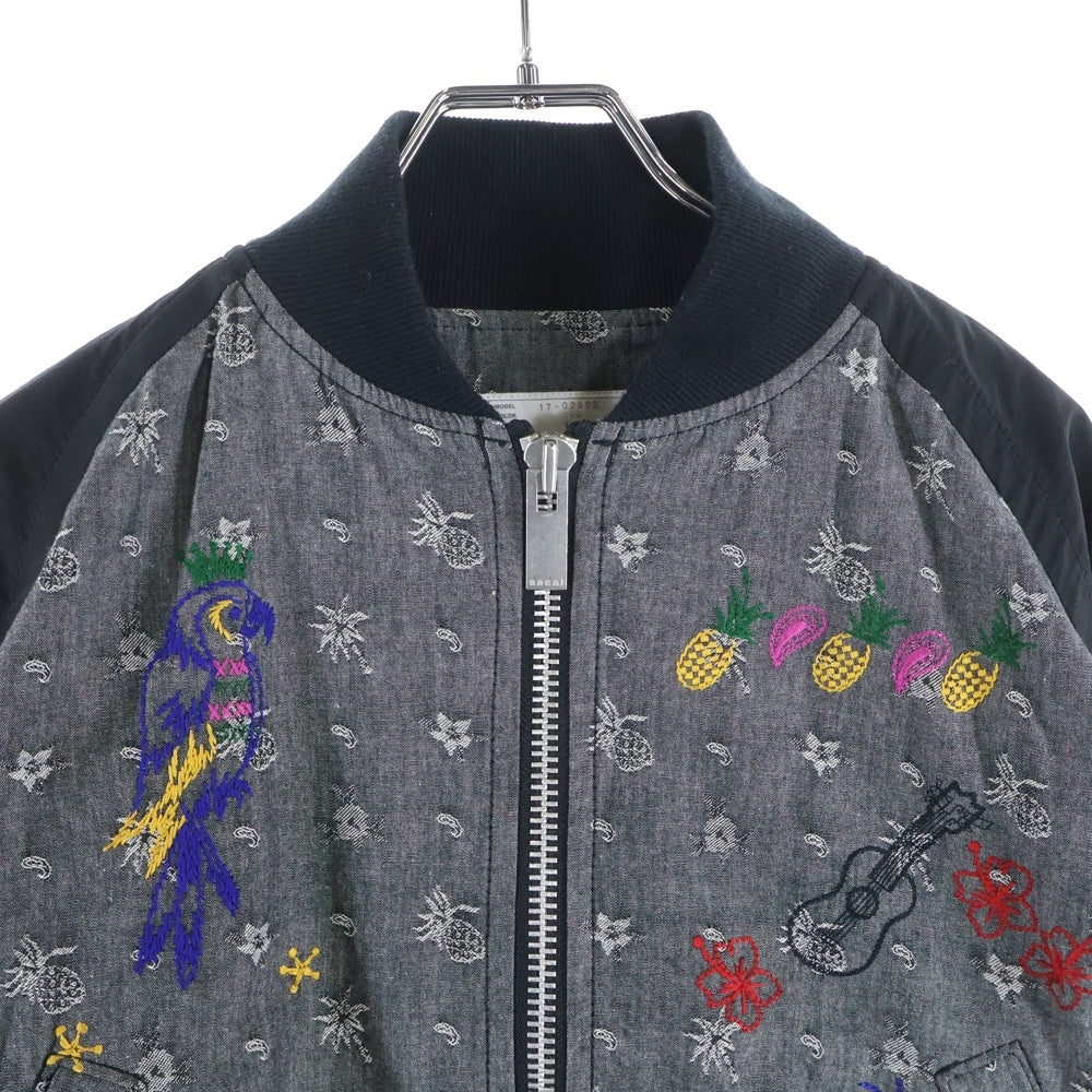 Sacai(サカイ) 17AW 刺繍プリント ジップアップジャケット ブラック/グレー 17-02962 レディース