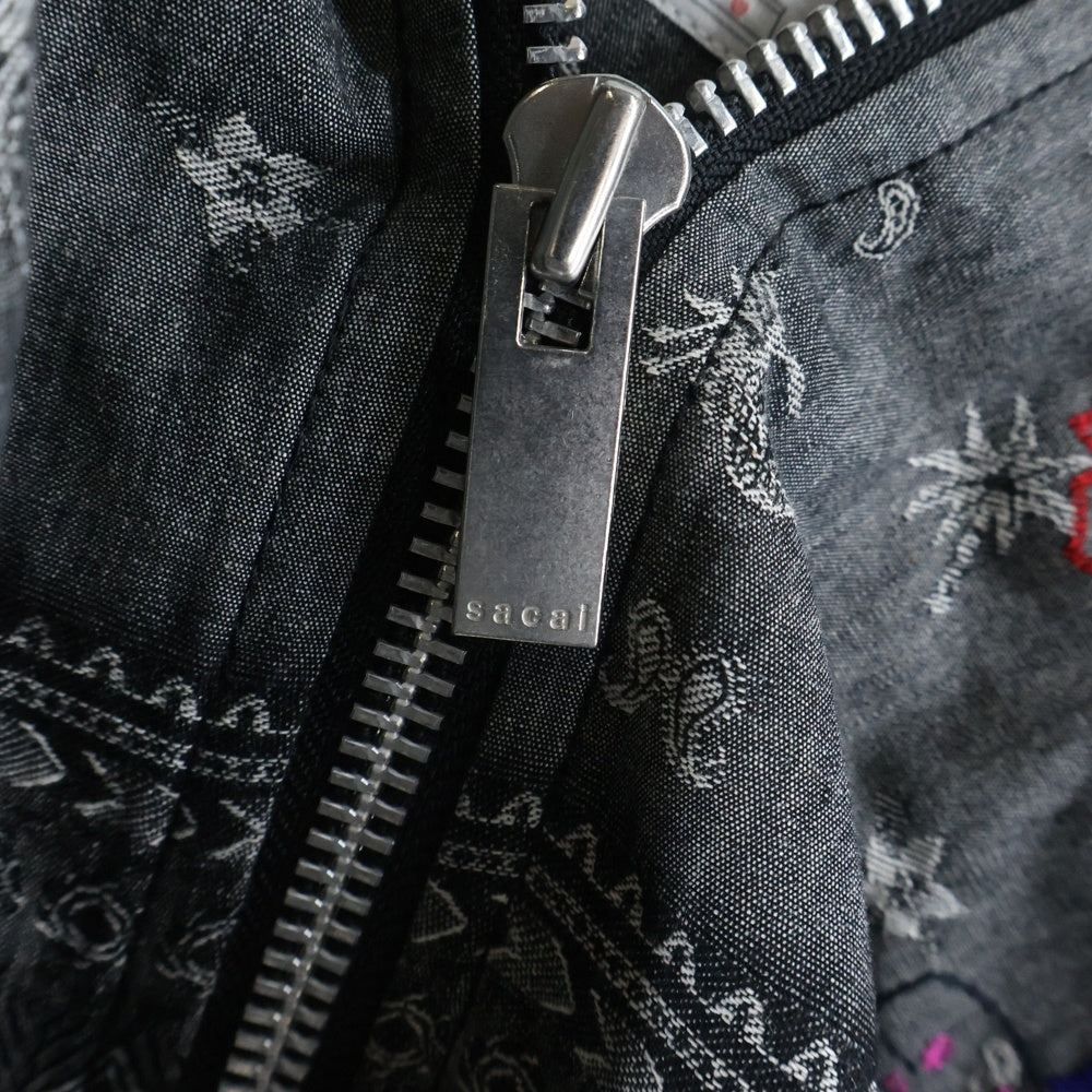 Sacai(サカイ) 17AW 刺繍プリント ジップアップジャケット ブラック/グレー 17-02962 レディース
